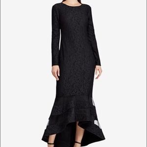 Ralph Lauren tule-panel lace gown